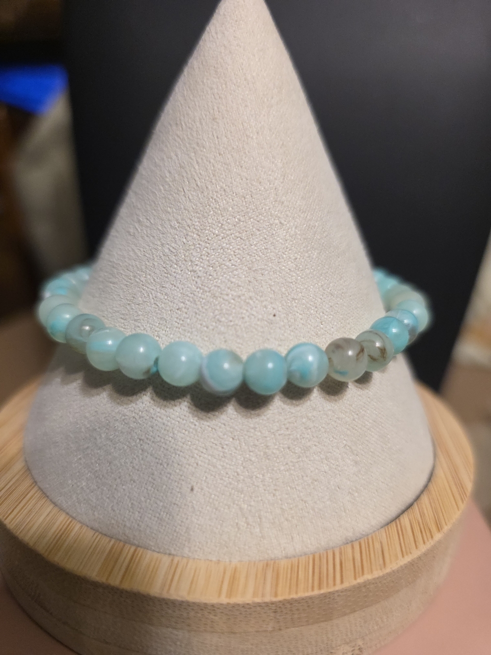 #253 Handmade Light Aqua Beaded Stretch Bracelet